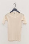 BASERANGE Round neck ruffled ribbed cotton T-shirt TOPA series collection France BAS-TOPA-WA-WI22-MI Beige TOPA-RB-000